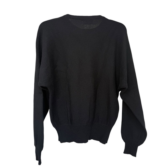 Vtg 80s Beaded Sequin Satin Lace Appliqué Sweater Small Black Lambswool Angora - Picture 2 of 6